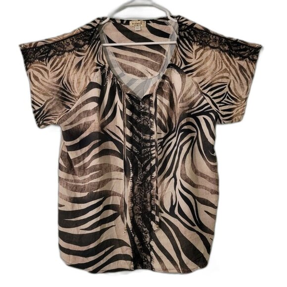 ONE WORLD Tops - Women's One World Leopard Print Short Sleeve Blouse - NWOT